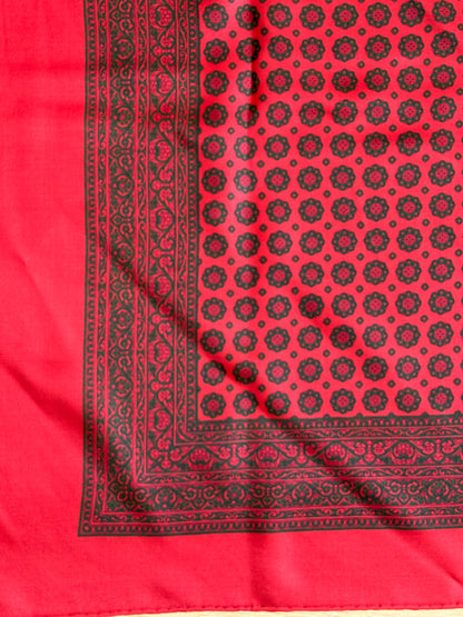 1970's Silk Red and Green Printed Scarf