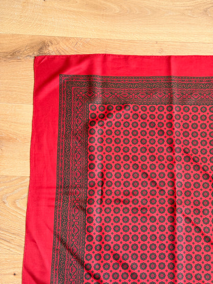 1970's Silk Red and Green Printed Scarf