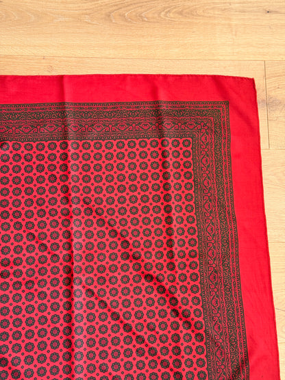 1970's Silk Red and Green Printed Scarf