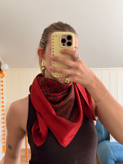 1970's Silk Red and Green Printed Scarf