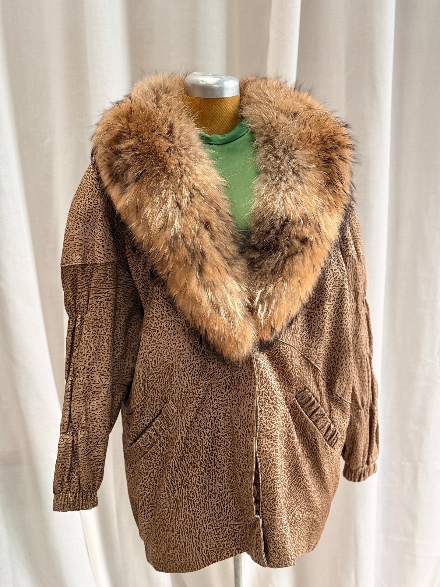 80's Animal Print Fur Trim Jacket