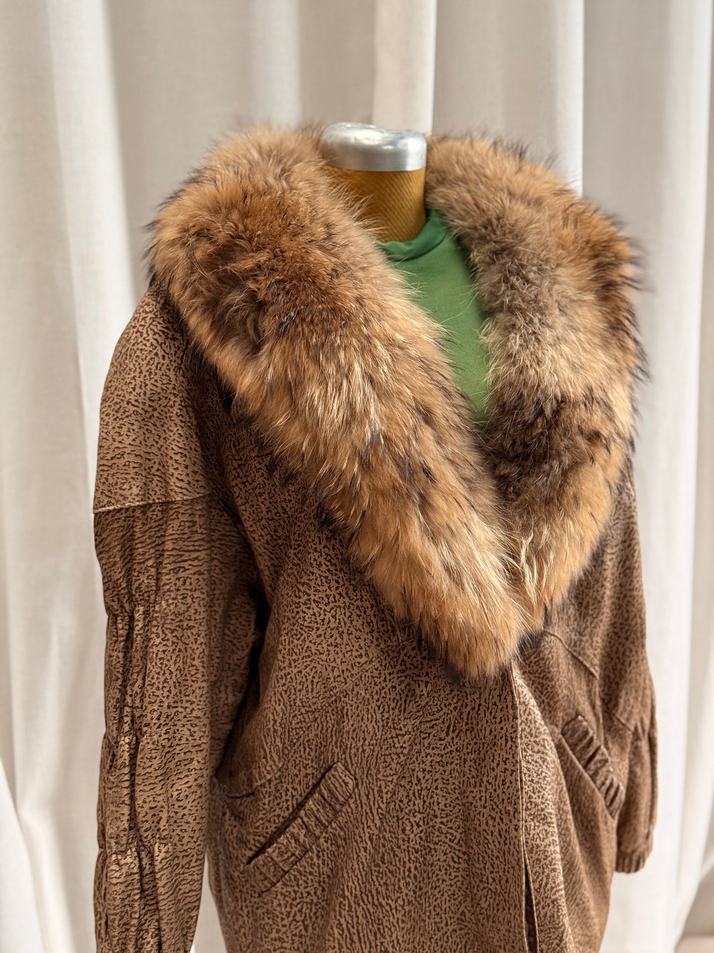 80's Animal Print Fur Trim Jacket