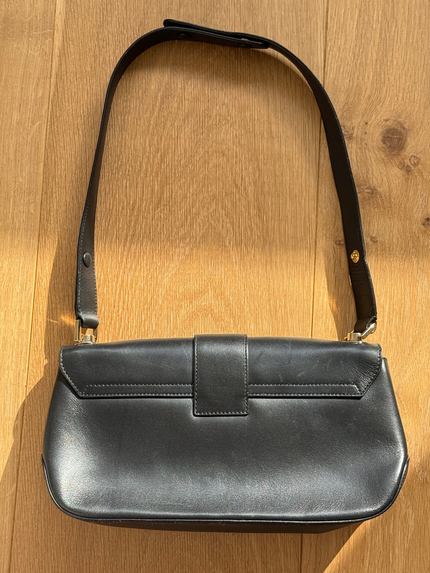 Ferragamo Gancini Black Calfskin Shoulder Bag
