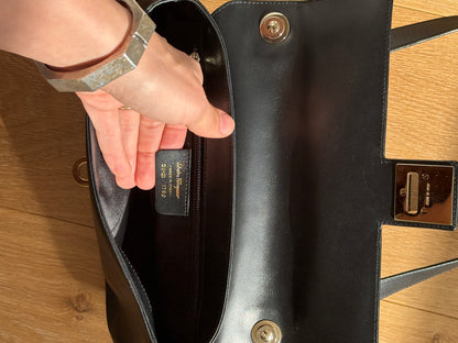 Ferragamo Gancini Black Calfskin Shoulder Bag