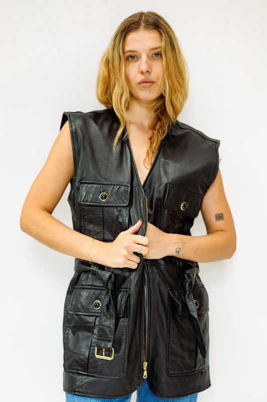 90's American Born Leather Belted Vest