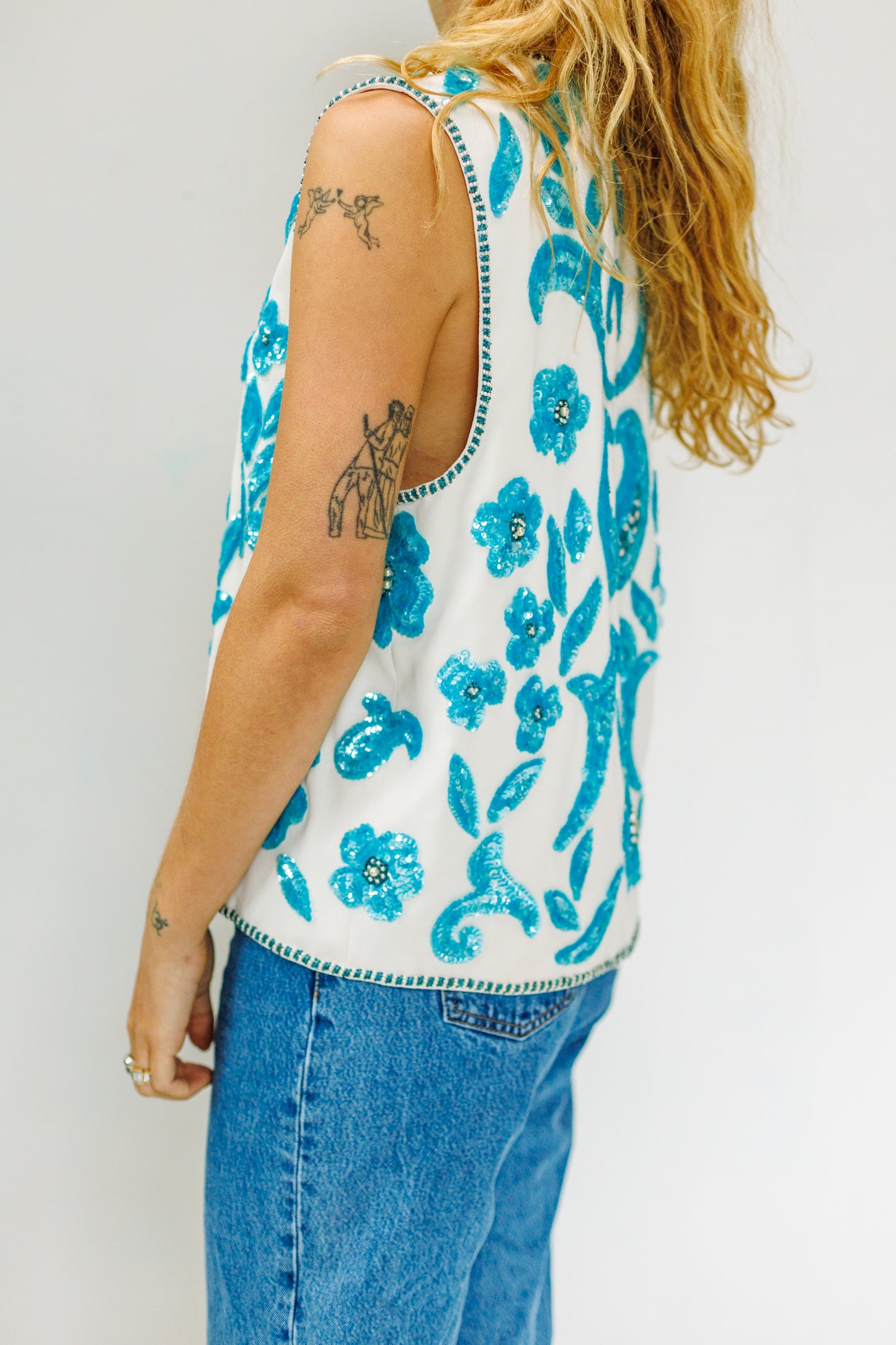 Vintage Sequined & Beaded Floral Vest