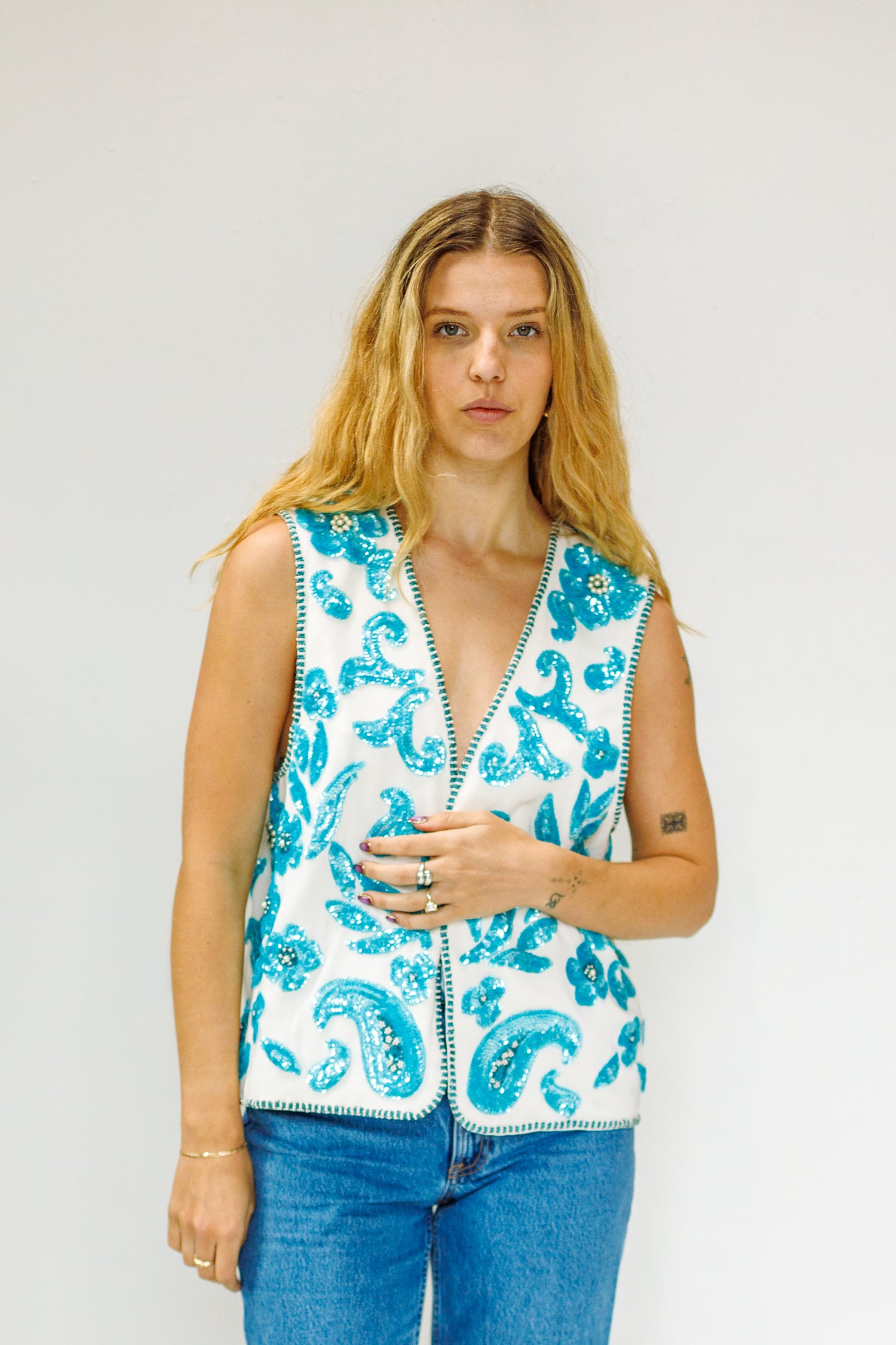 Vintage Sequined & Beaded Floral Vest