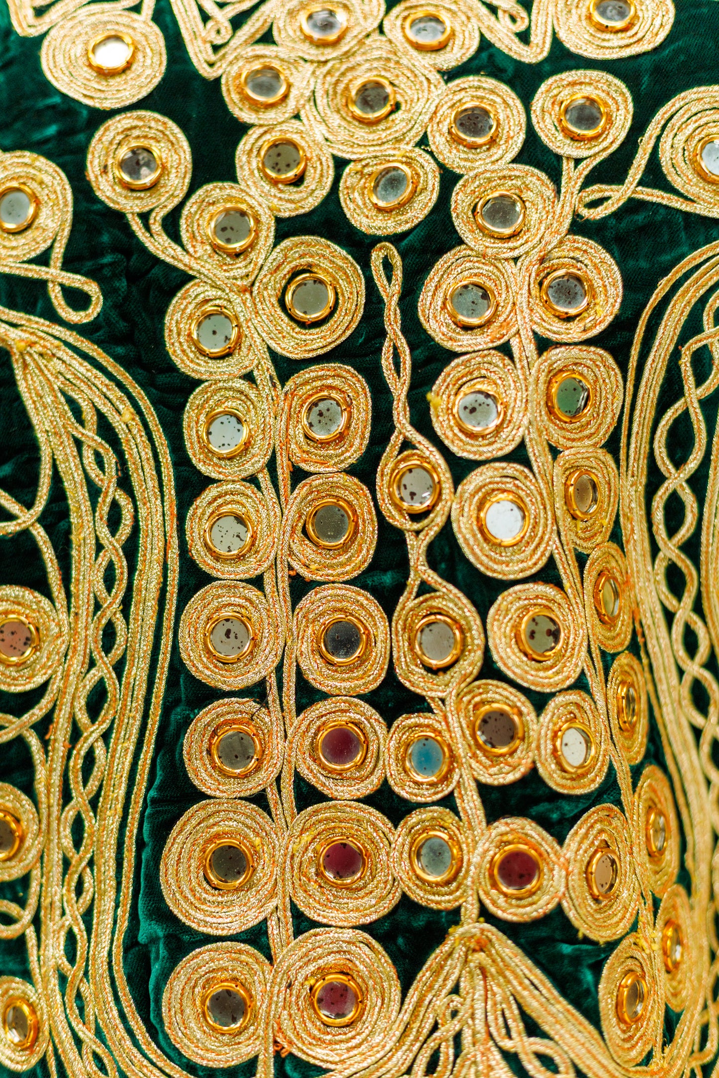 Vintage Gold & Green Embroidered Mirrored Velvet Vest