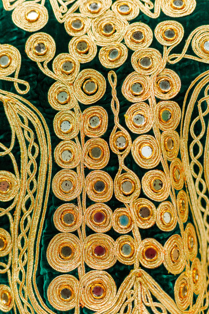 Vintage Gold & Green Embroidered Mirrored Velvet Vest