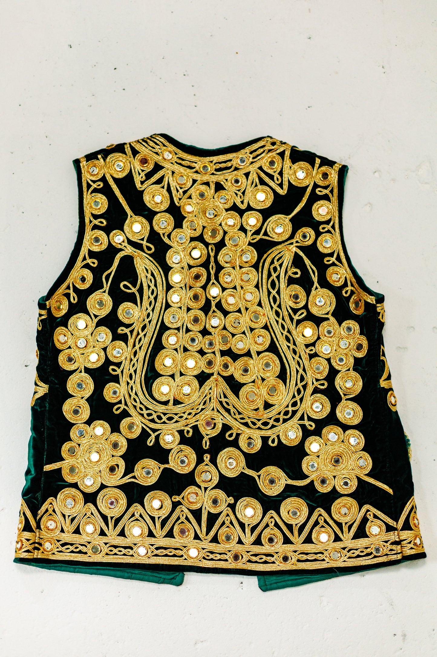 Vintage Gold & Green Embroidered Mirrored Velvet Vest