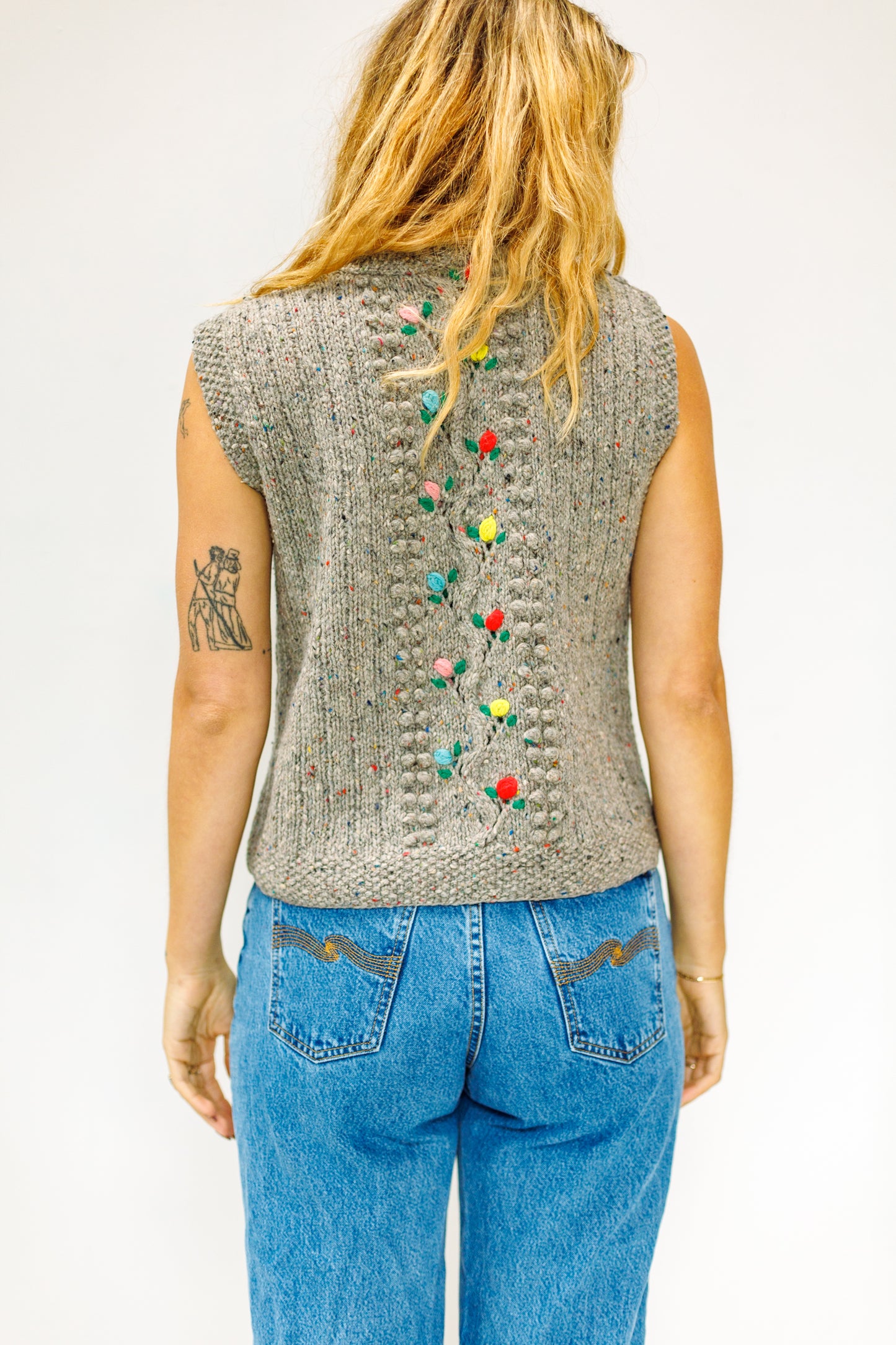 Vintage 70s Floral Swiss Dot Cardigan Sweater Vest