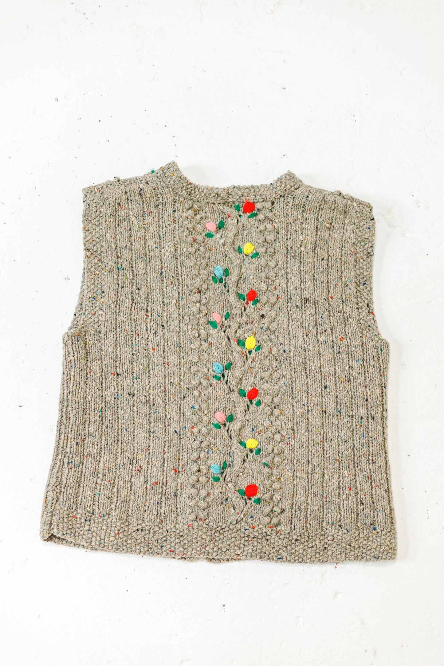 Vintage 70s Floral Swiss Dot Cardigan Sweater Vest