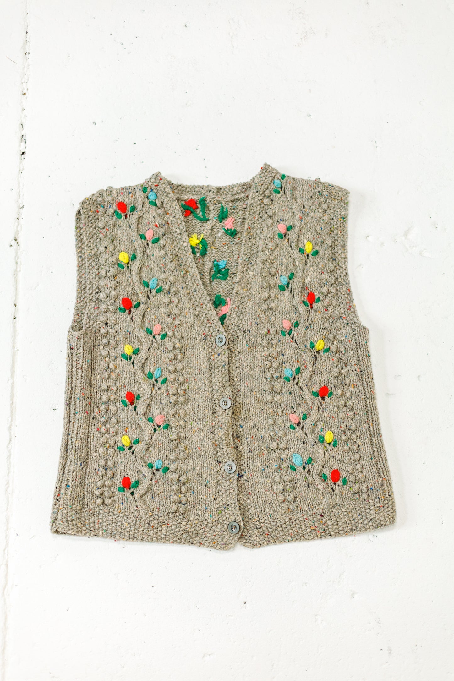 Vintage 70s Floral Swiss Dot Cardigan Sweater Vest