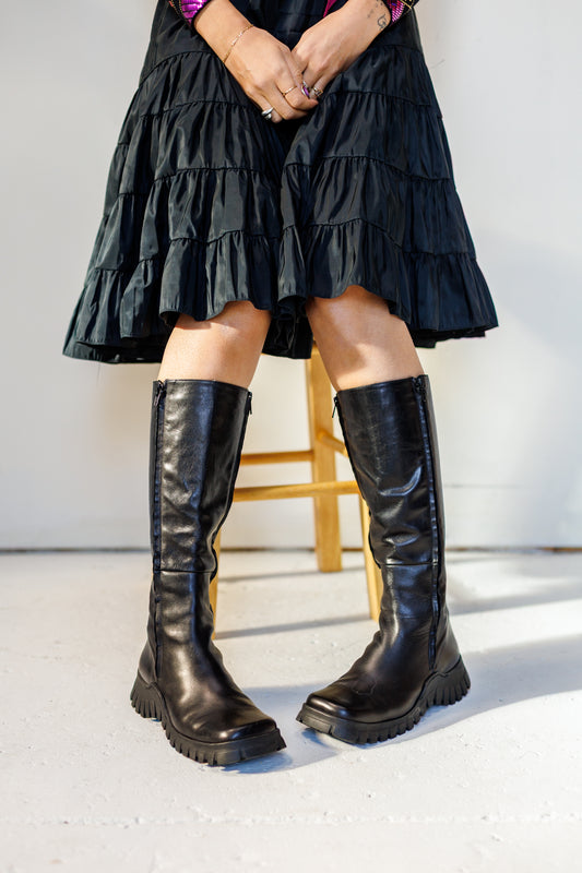 Italian 90's Knee High Leather Boots with Double Zippers