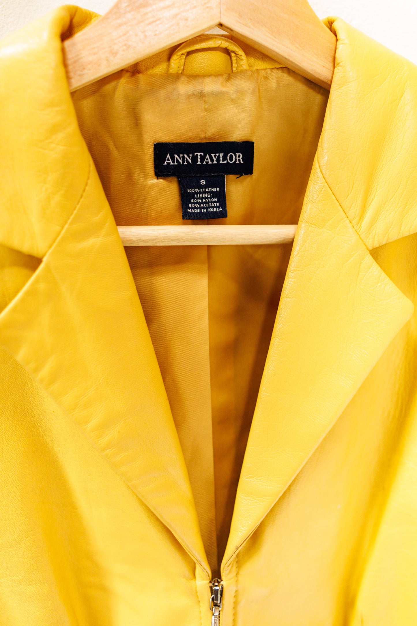 1990’s Ann Taylor Butter Yellow Double Zip Leather Jacket