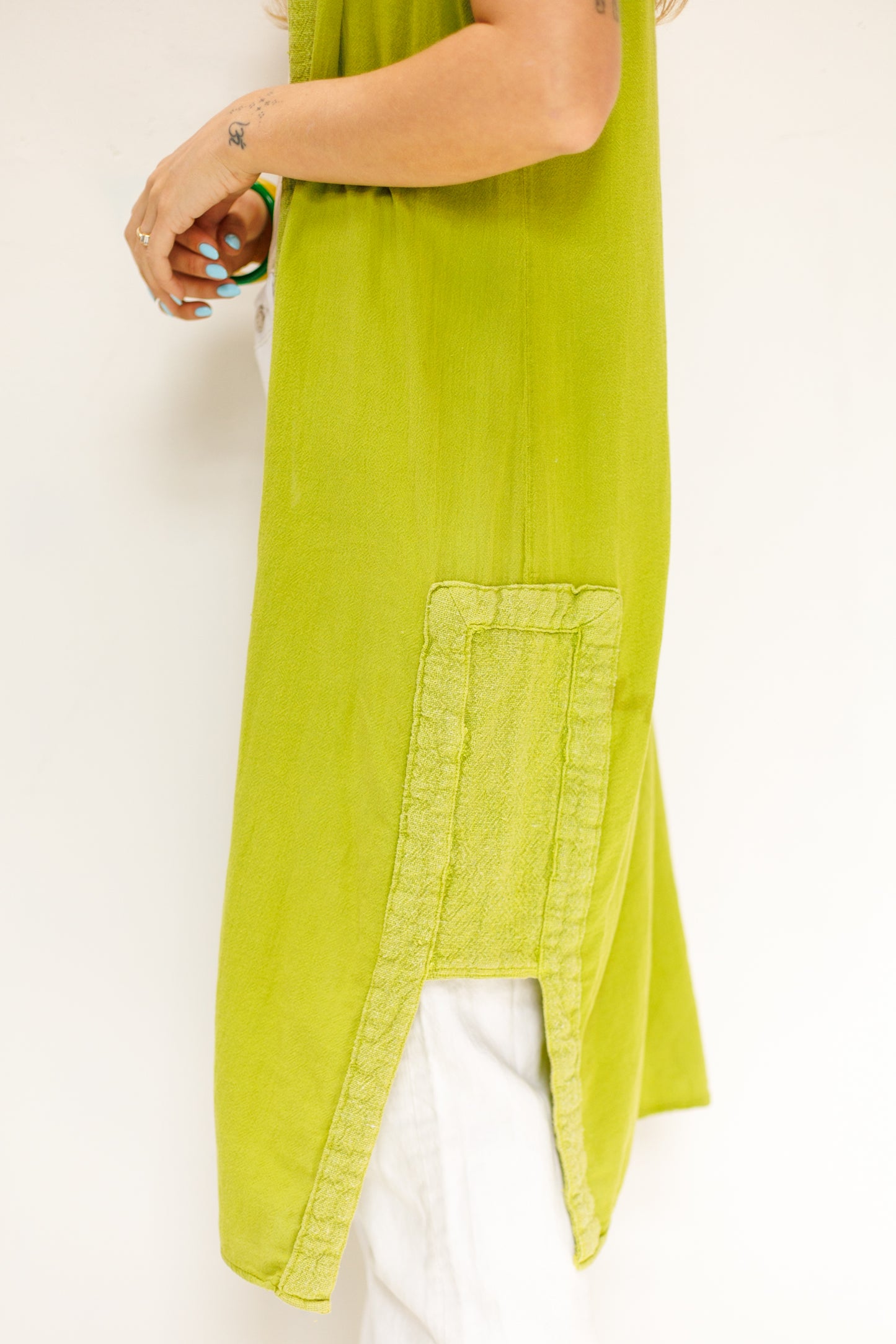 Vintage Apple Green Longline Cotton Open Vest