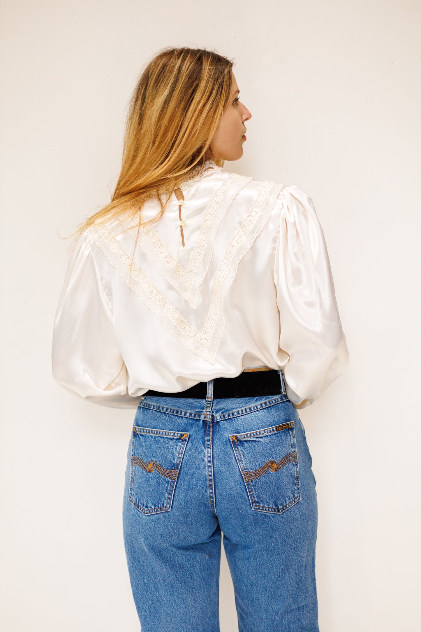 Vintage Handmade Lace Collared Blouse