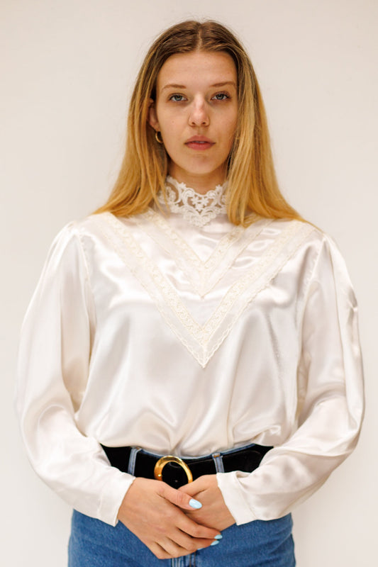 Vintage Handmade Lace Collared Blouse