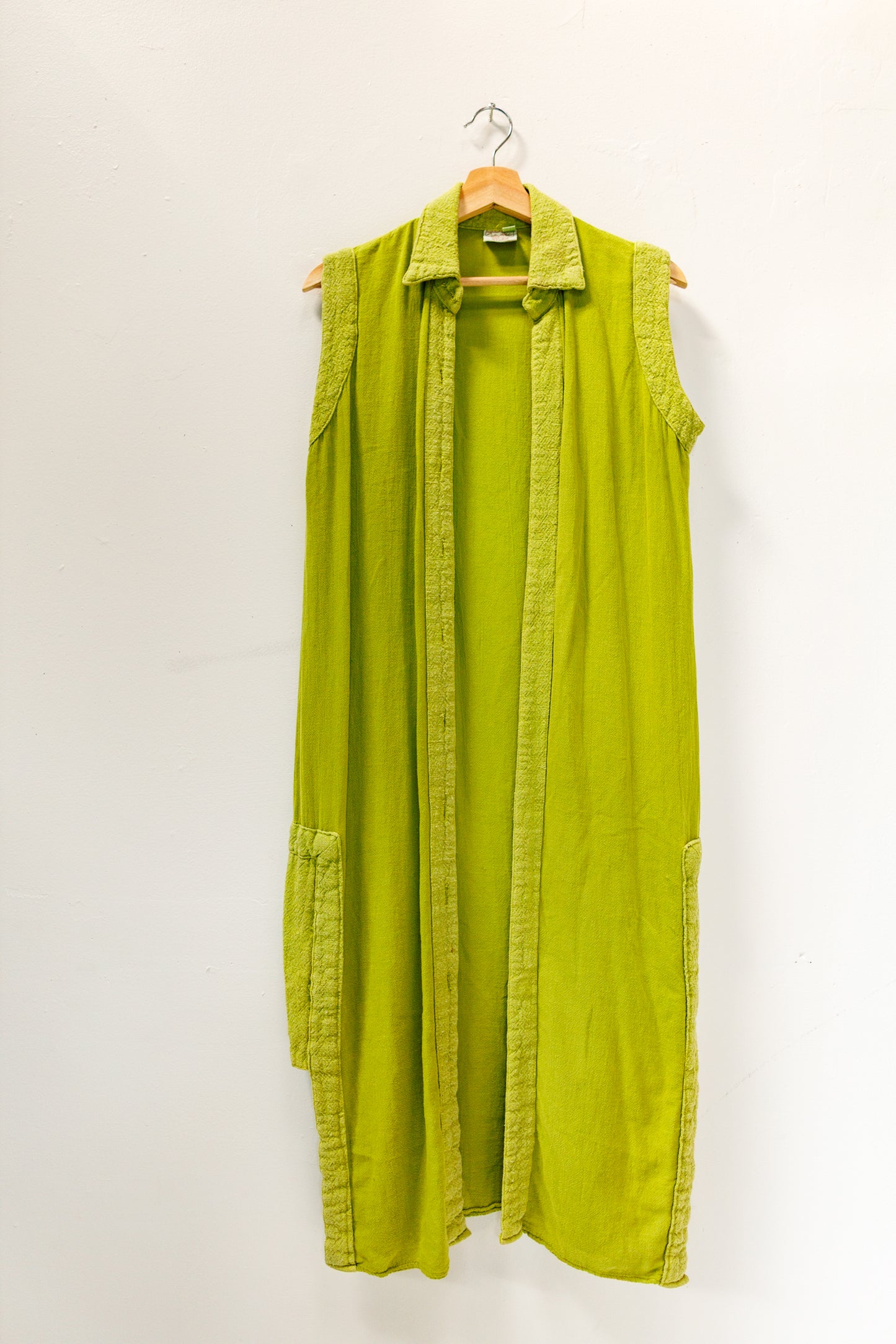 Vintage Apple Green Longline Cotton Open Vest