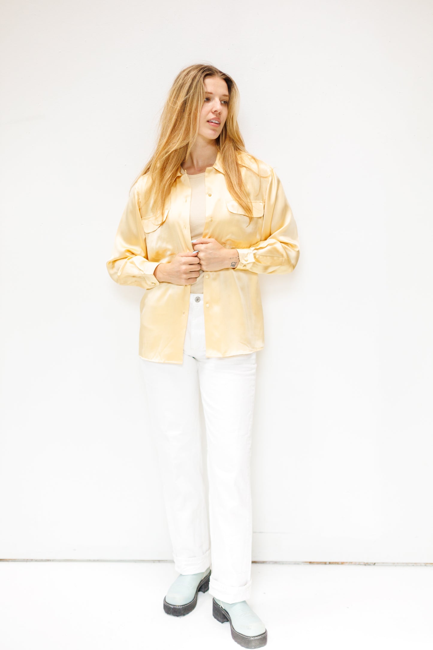 1980’s Butter Yellow Silk Button Up Blouse