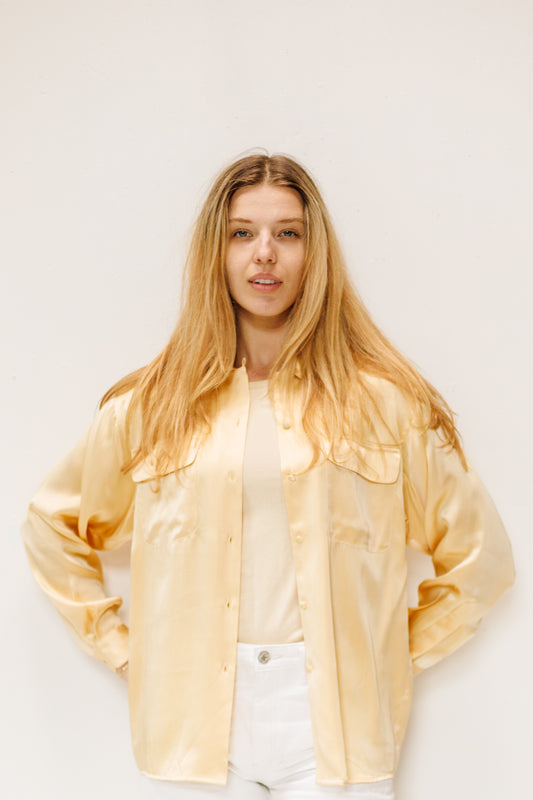 1980’s Butter Yellow Silk Button Up Blouse