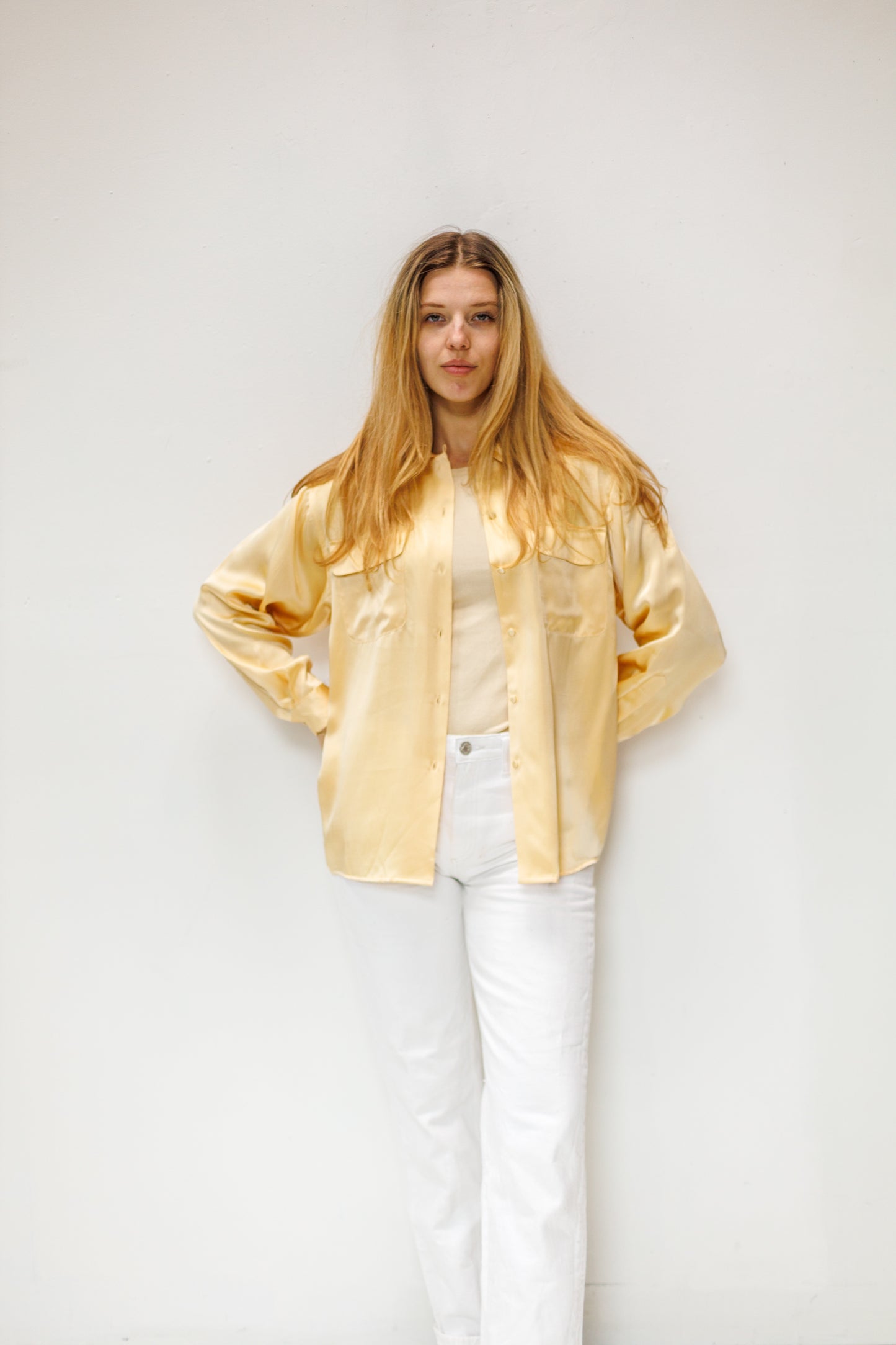 1980’s Butter Yellow Silk Button Up Blouse