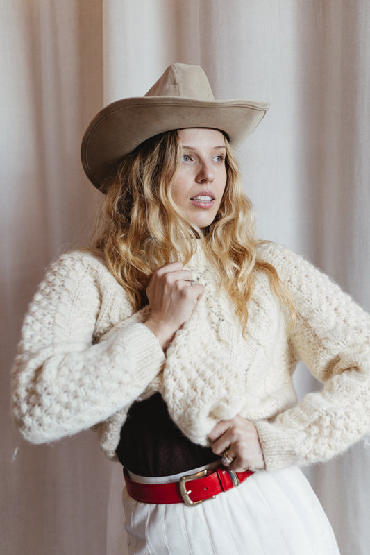 80’s Red Leather Belt with Gold Hardware