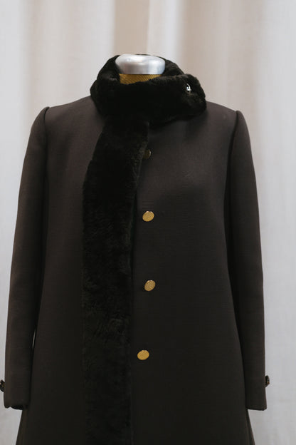 60's Bonwit Teller Brown Fur Trimmed Teddy Swing Coat