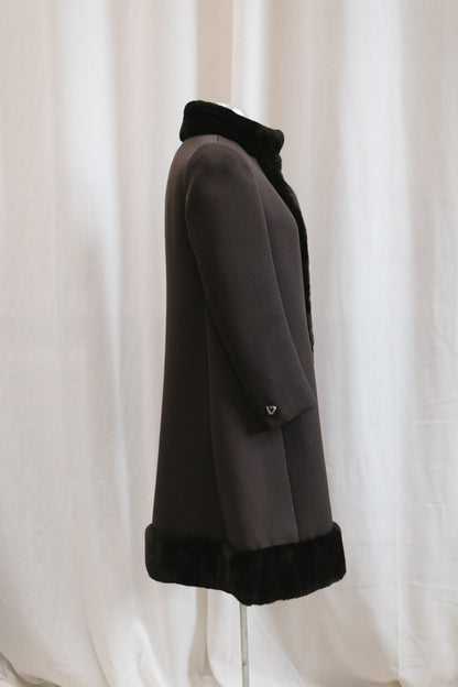 60's Bonwit Teller Brown Fur Trimmed Teddy Swing Coat