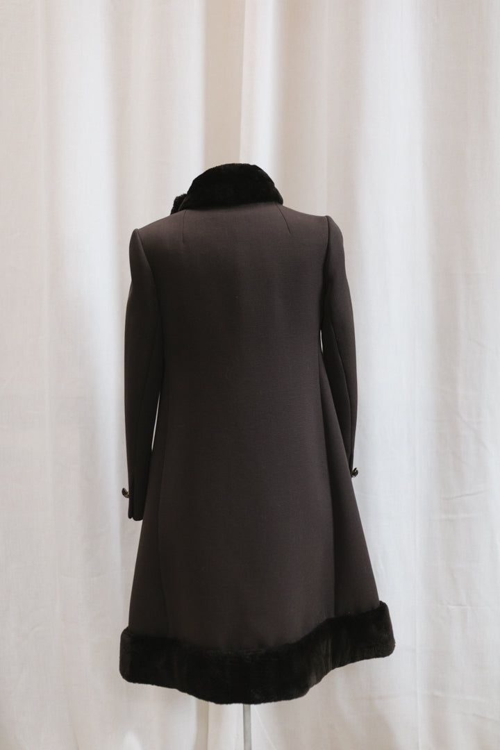 60's Bonwit Teller Brown Fur Trimmed Teddy Swing Coat