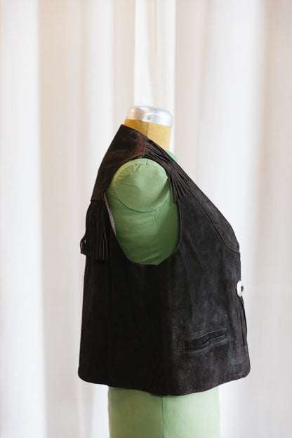 1970s Suede Fringe Vest with Silver Concho Hardware
