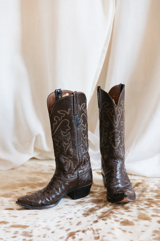 Lucchese Ostrich Leather Cowboy Boots