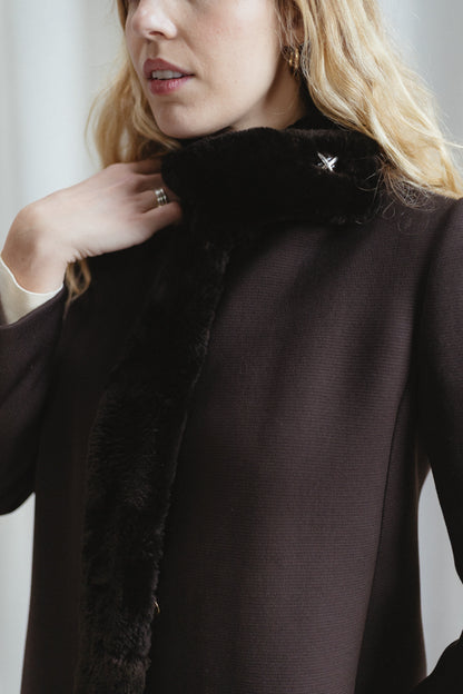 60's Bonwit Teller Brown Fur Trimmed Teddy Swing Coat