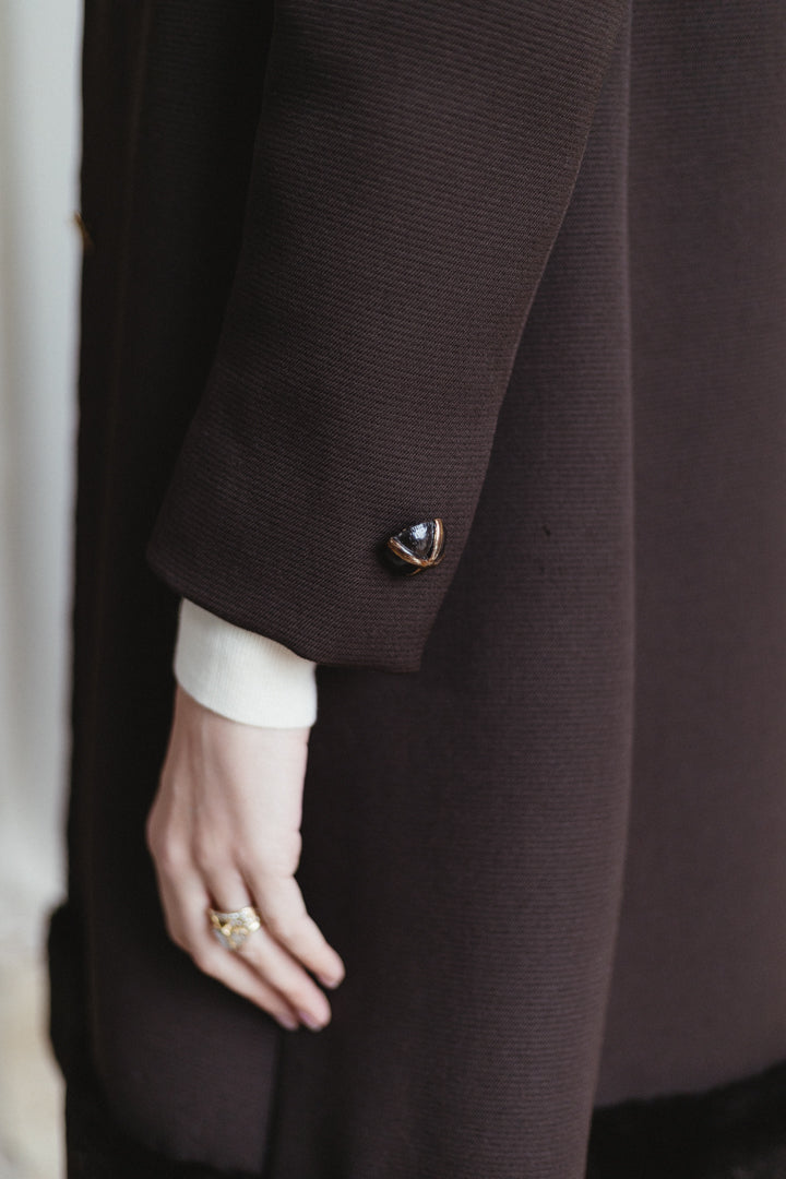 60's Bonwit Teller Brown Fur Trimmed Teddy Swing Coat