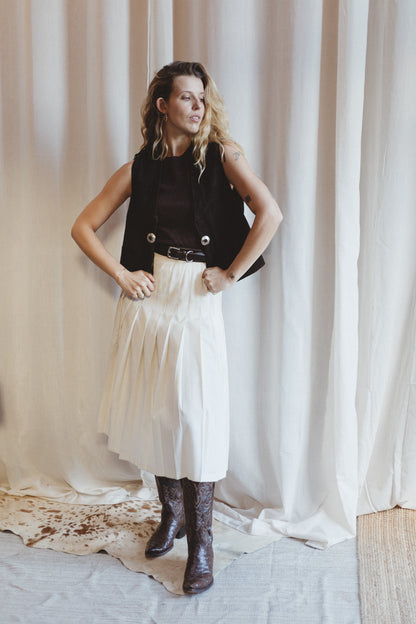 1970s Suede Fringe Vest with Silver Concho Hardware