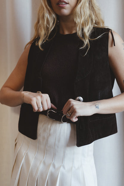 1970s Suede Fringe Vest with Silver Concho Hardware