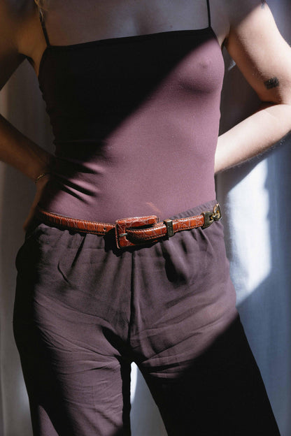 Vintage Brown & Gold Structred Skinny Belt