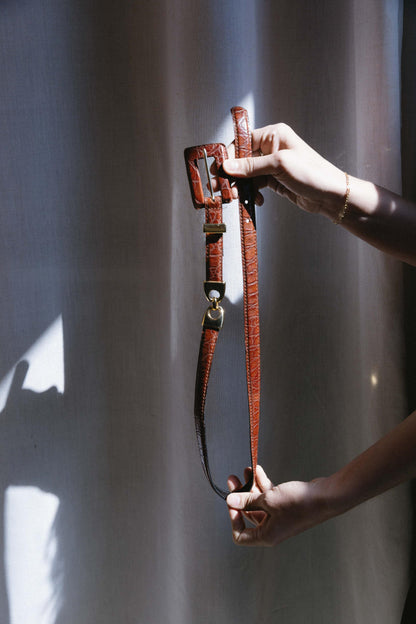 Vintage Brown & Gold Structred Skinny Belt