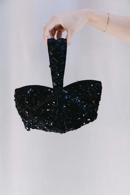 1940's Black Silk & Sequin Wristlet