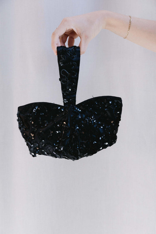 1940's Black Silk & Sequin Wristlet