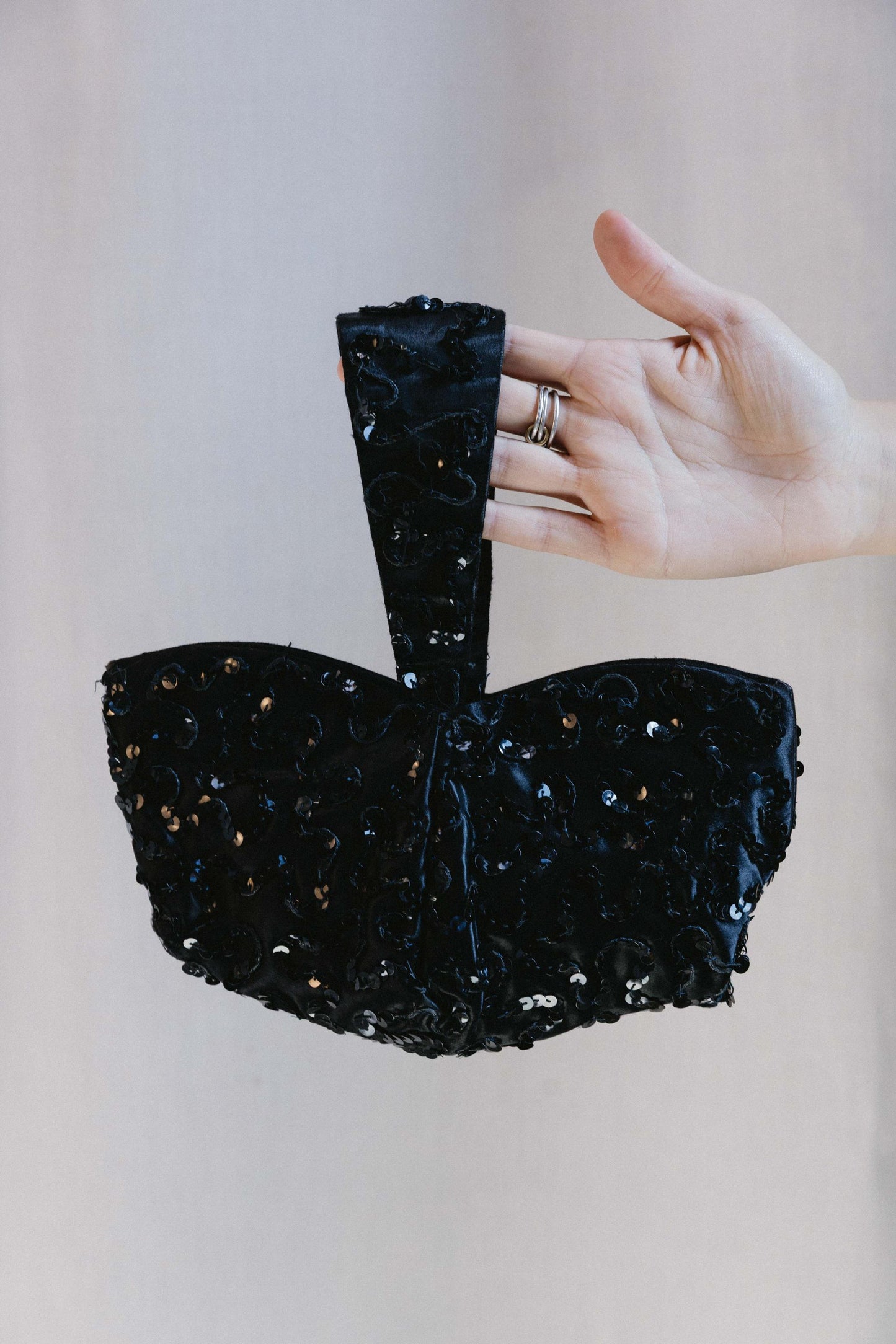 1940's Black Silk & Sequin Wristlet