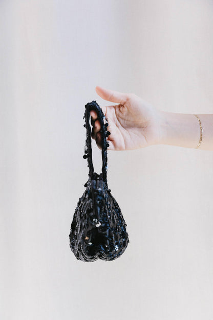 1940's Black Silk & Sequin Wristlet