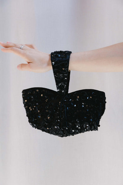 1940's Black Silk & Sequin Wristlet