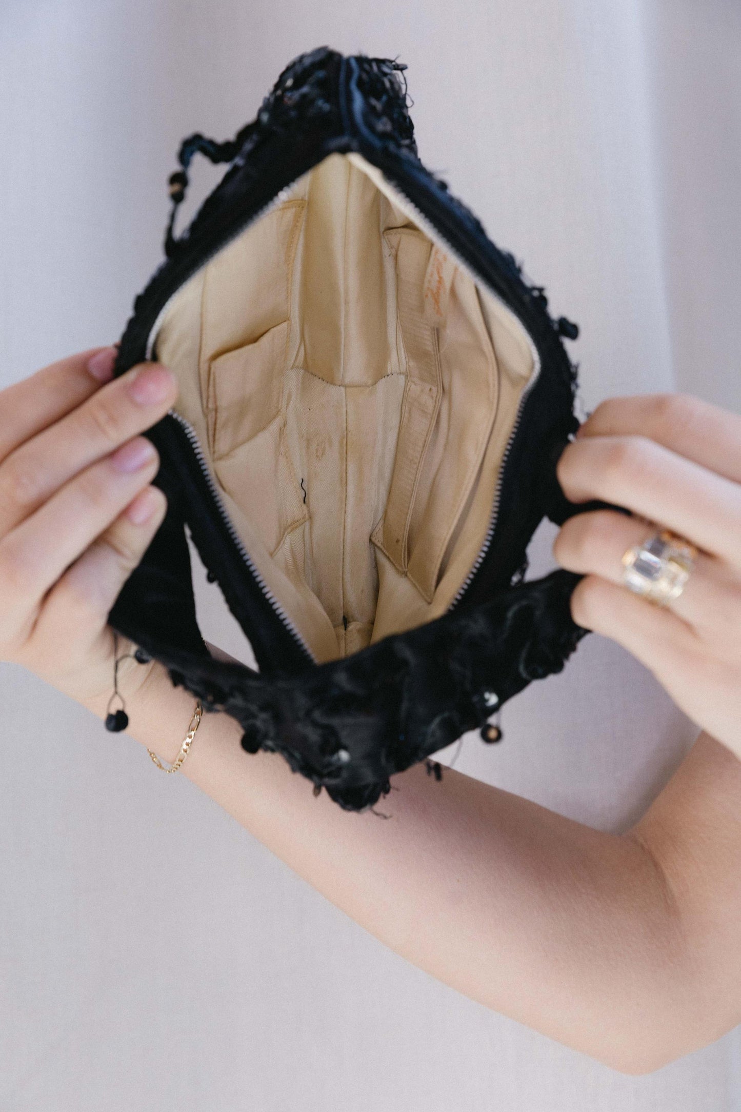 1940's Black Silk & Sequin Wristlet