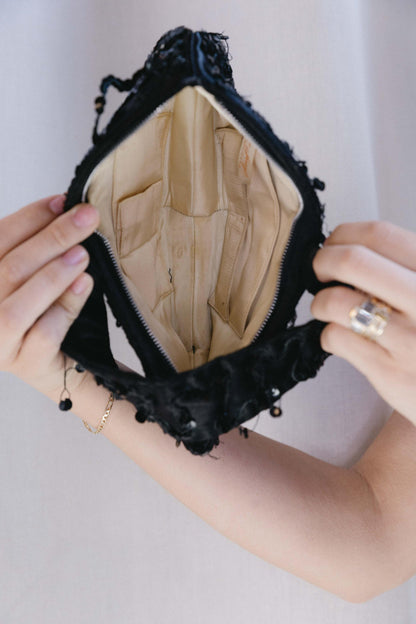 1940's Black Silk & Sequin Wristlet