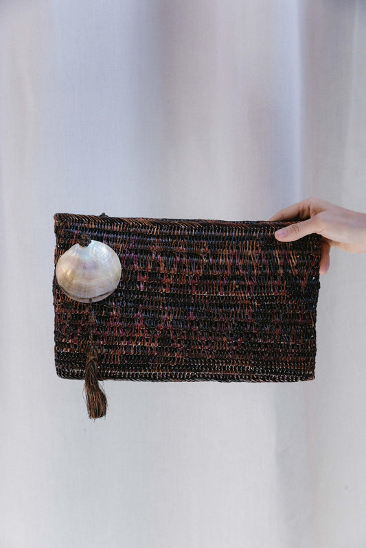 Vintage Ernest Straw & Shell Large Clutch