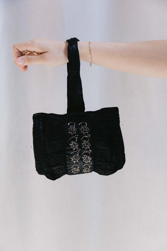 Antique Black Corde & Beaded Wristletet Bag