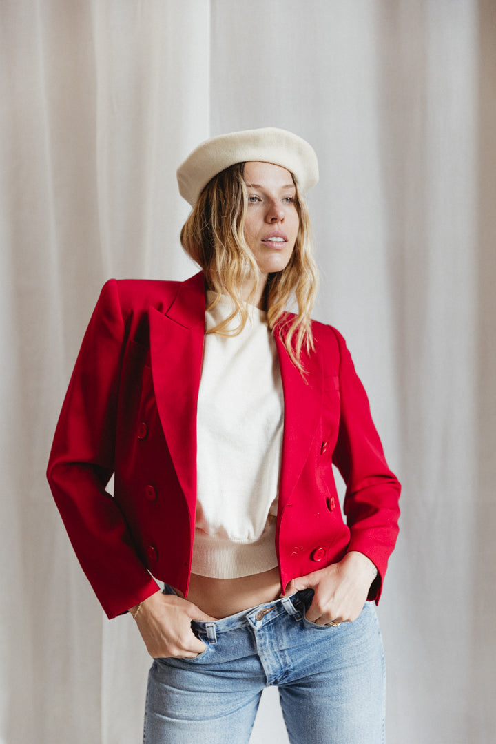 90's Wool Red Double Breasted Blazer