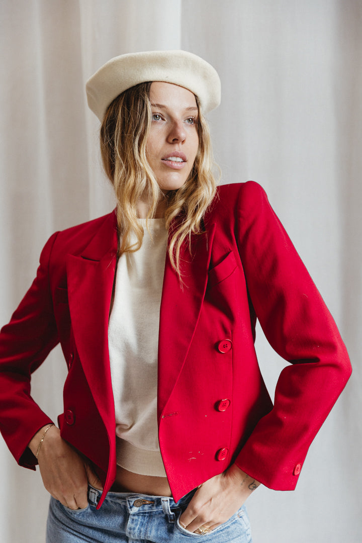 90's Wool Red Double Breasted Blazer