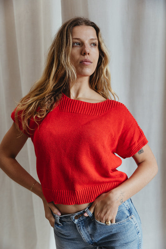 Saks Fifth Ave Red Cotton Knit Shortsleeve